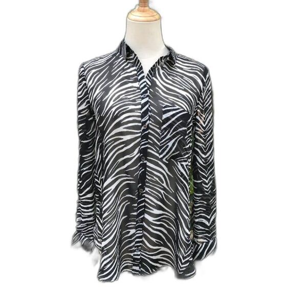 Haute Hippie Black White Button Zebra Animal Print Front Silk Blouse XS - Picture 1 of 6